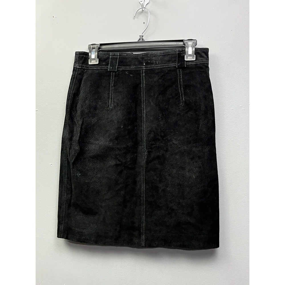 The Limited Skirt Womens 12 Black Leather Suede Pencil Straight Contrast Stitch